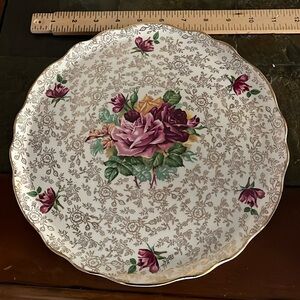 Vintage Old Foley made in England pink and red roses Cake Plate or Platter